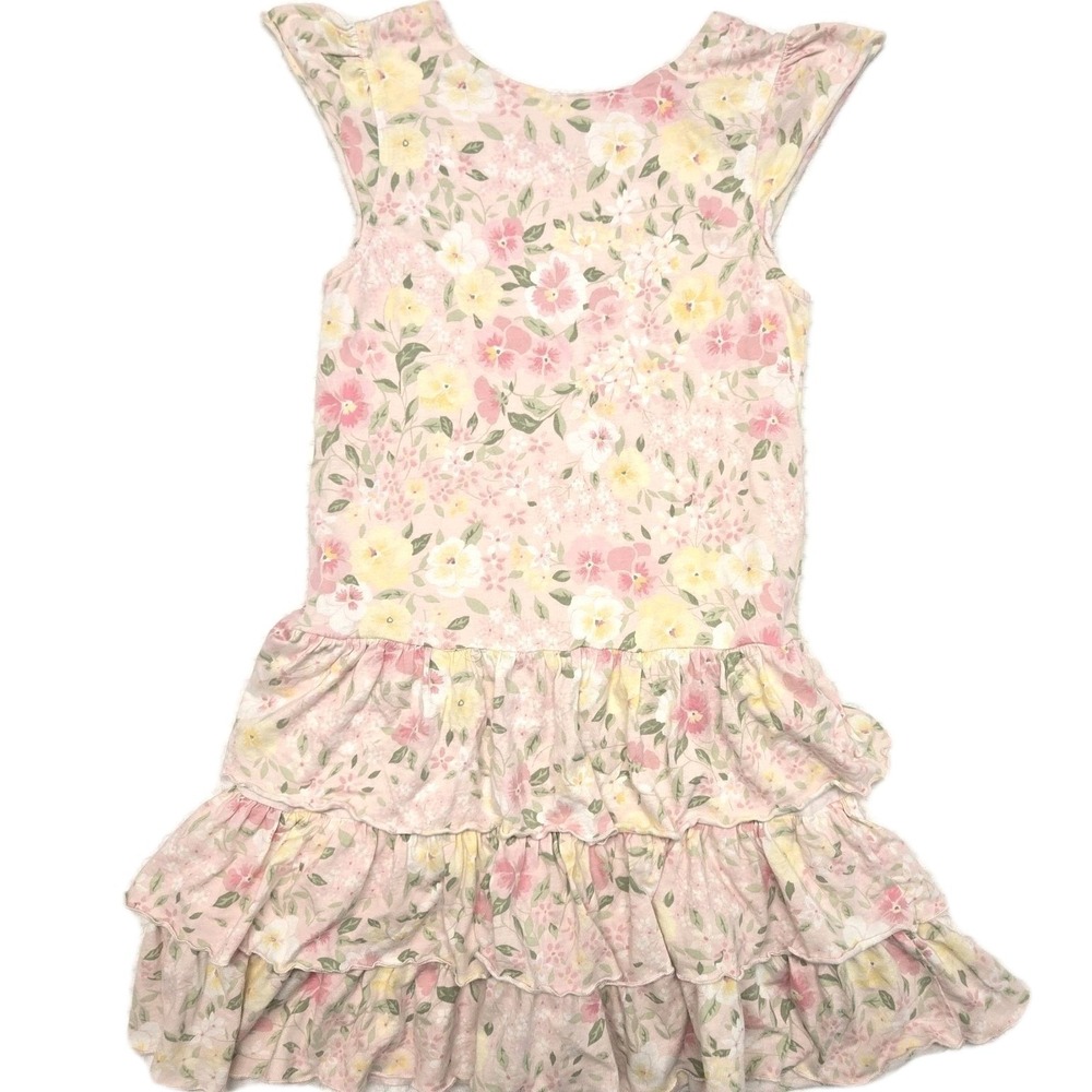 Gymboree Garden Bloom Pink Floral Spring Dress Tiered Ruffle 100% Cotton Girls 7 - Picture 3 of 5